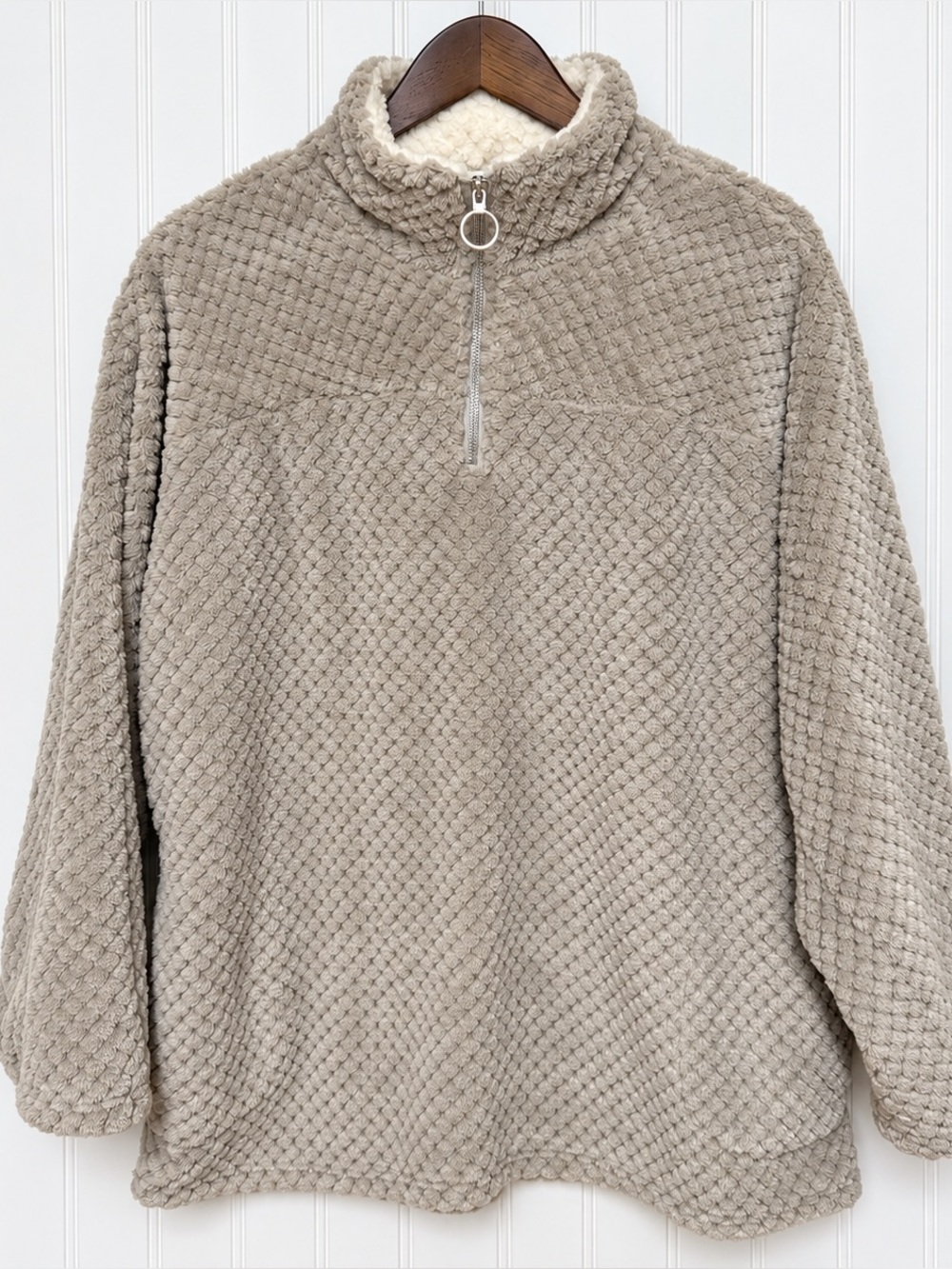 Cozy Half-Zip Sherpa Pullover Jacket - Taupe NWT